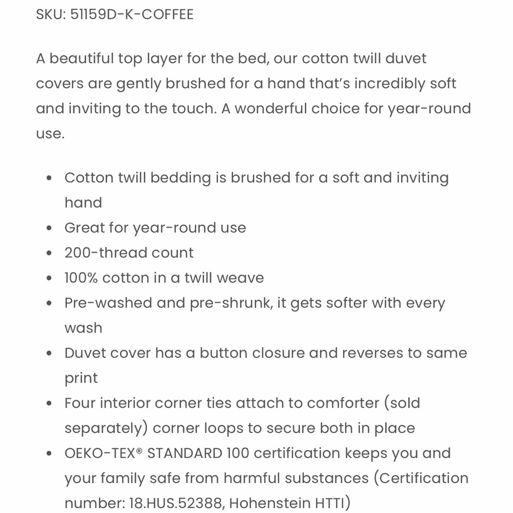 NWT The Company Store Coffee Brushed Cotton Duvet King - Picture 4 of 8
